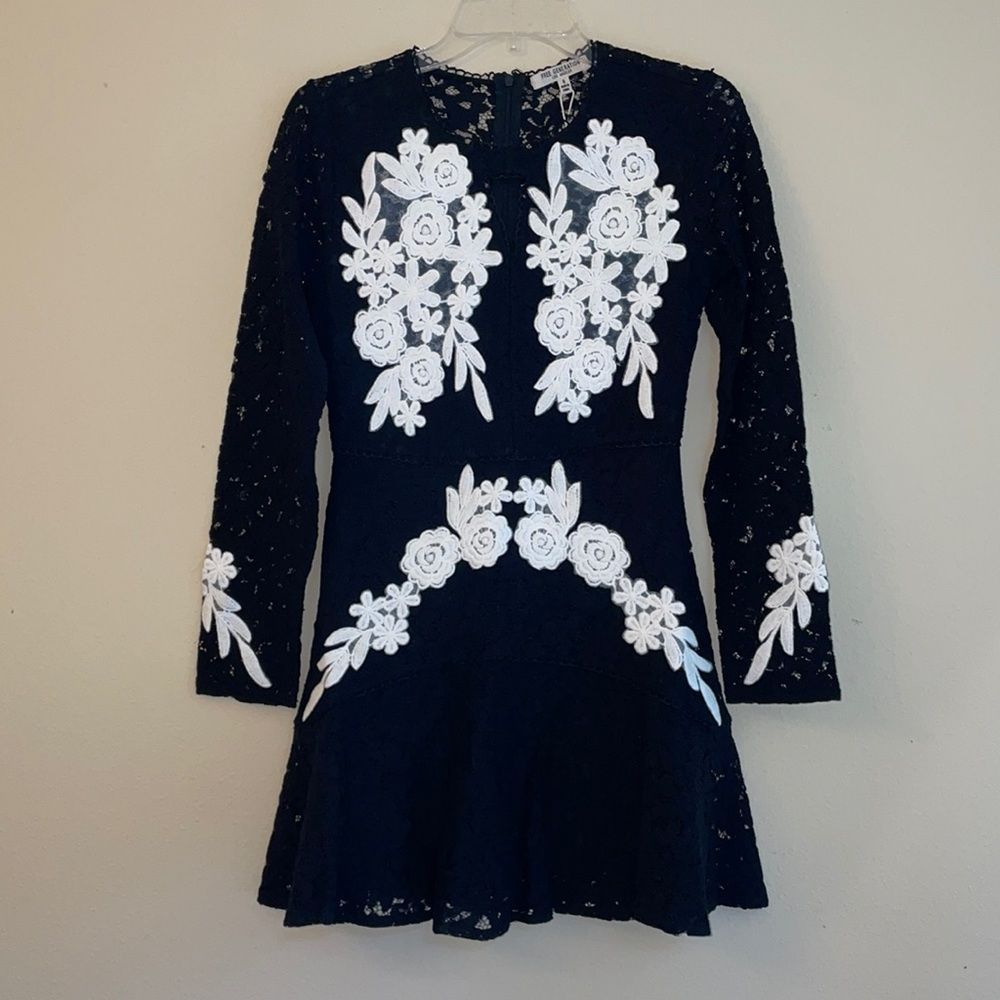 Free Generation Black Lace White Floral Mini Dress